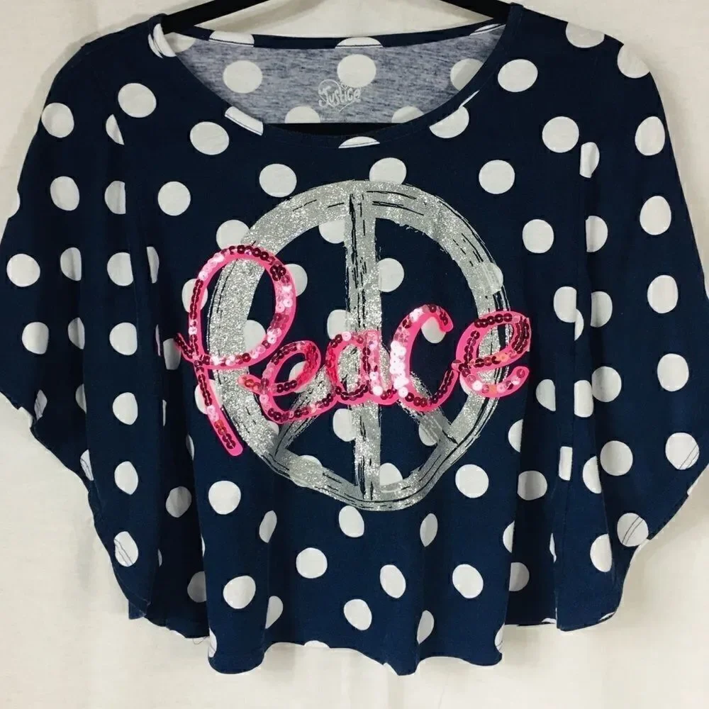 Justice Peace girls size 12 blue polka dot winged - Picture 1 of 6